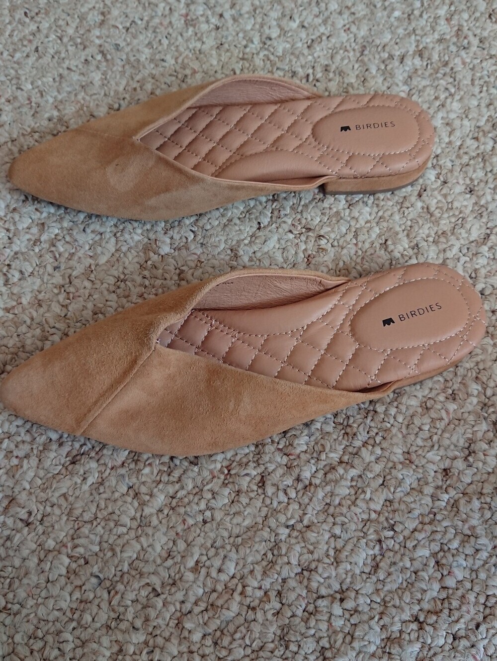Birdies Tan Suede Pointed-Toe Swan Mule flat size 7